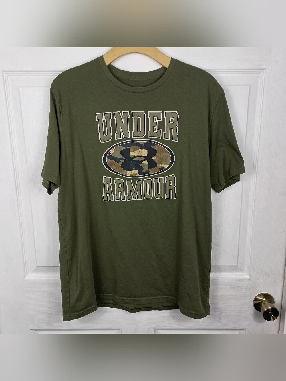 Under Armour Camo T Shirt Large Mens Green Short Sleeve Crew Neck Tee Retro